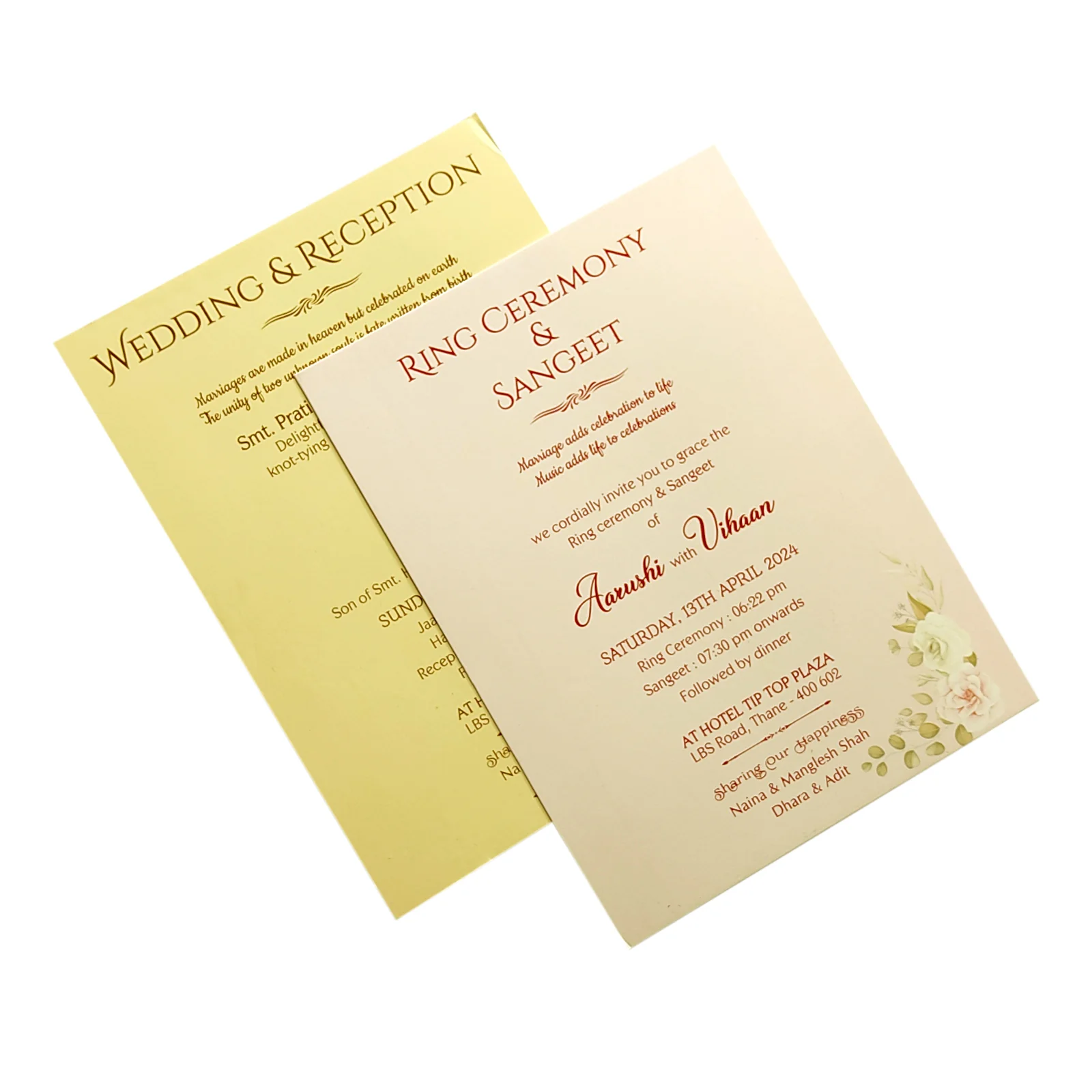 Cream Beige Floral Wedding Card-KVN05650 - Image 5