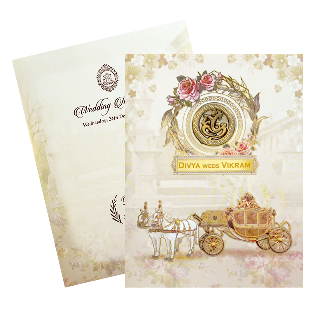 Cream Chariot Nameplate Wedding Card-KNKC4070 - Image 2