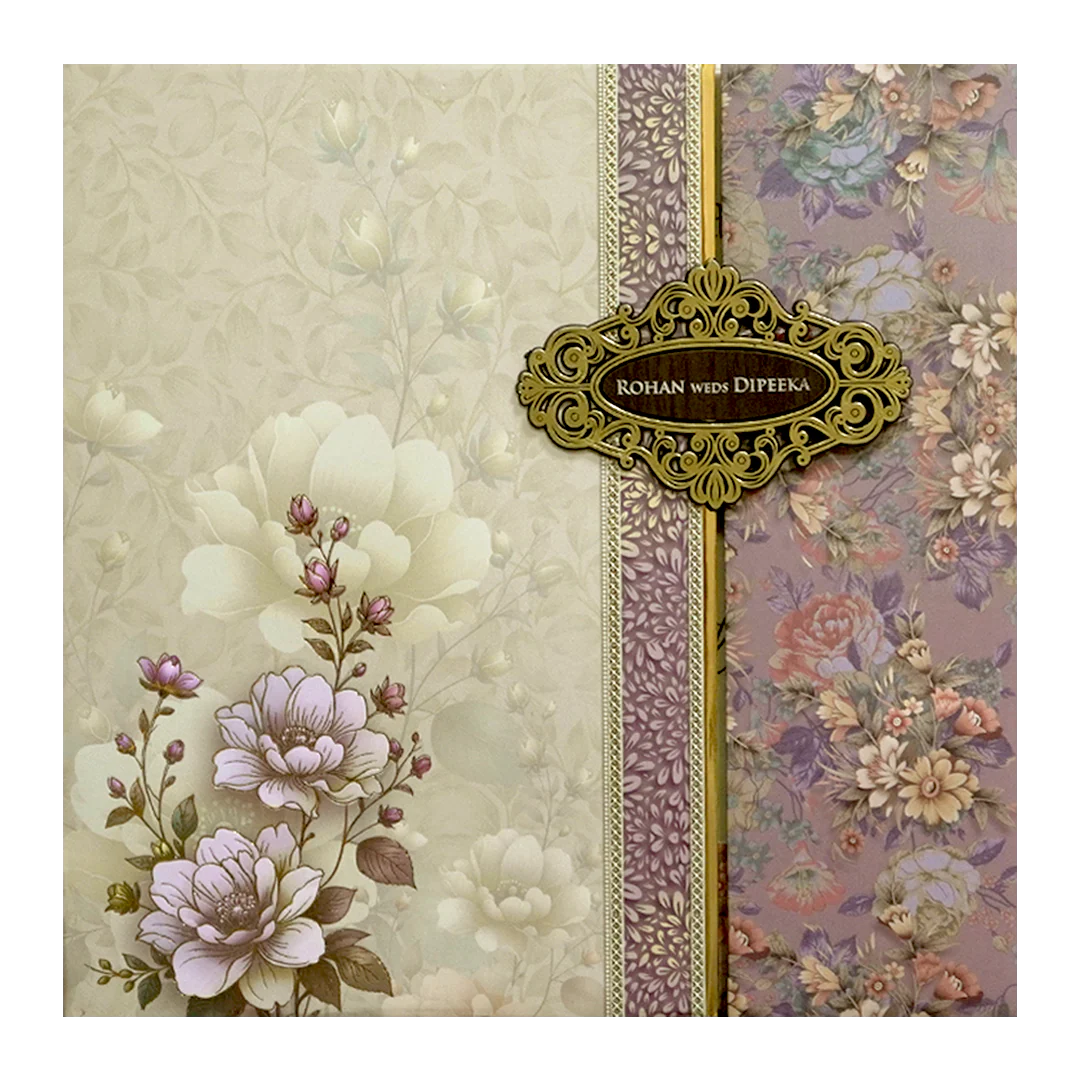 Cream Floral Bouquet Padded Wedding Card - KSH72610 - Image 3