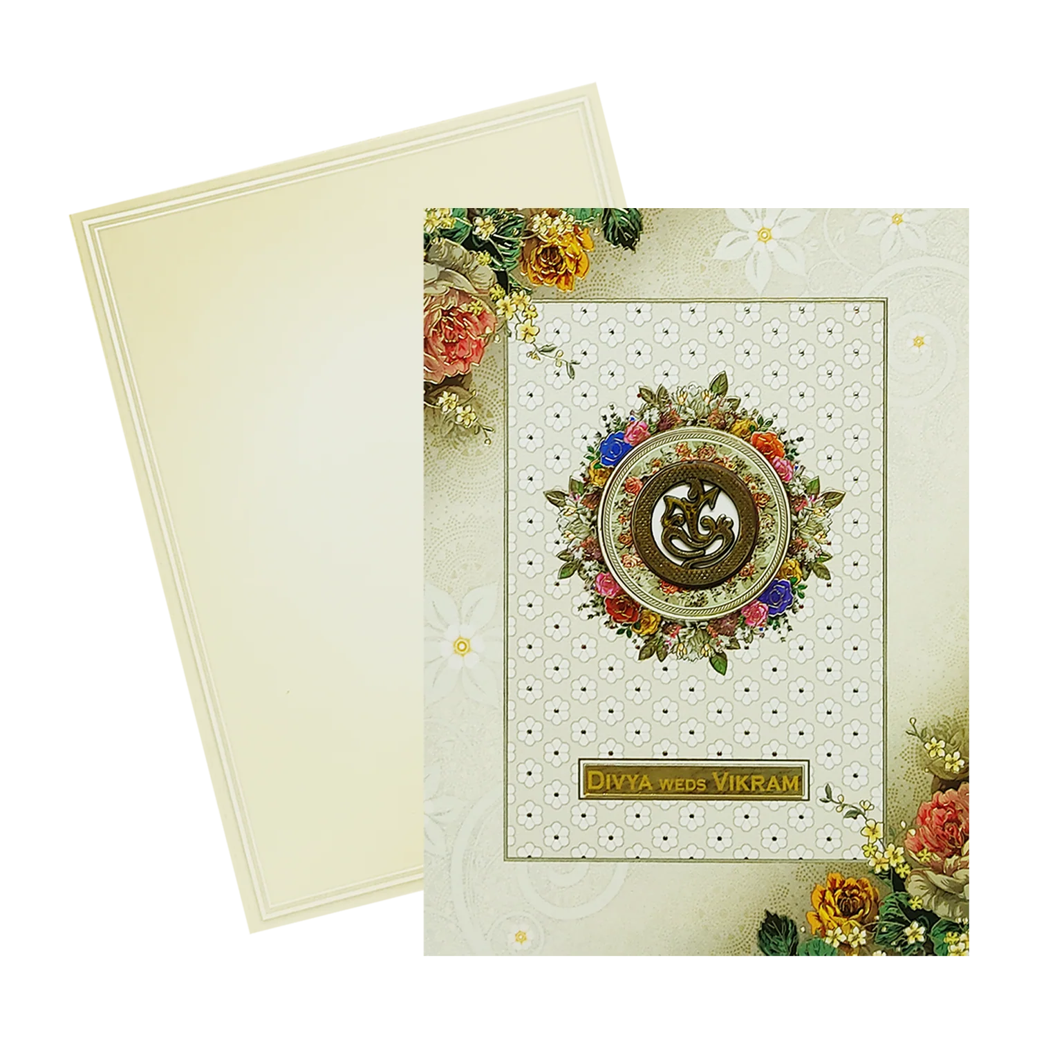 Cream Floral Ganesha Box Invitation Card-KNVI6401 - Image 2