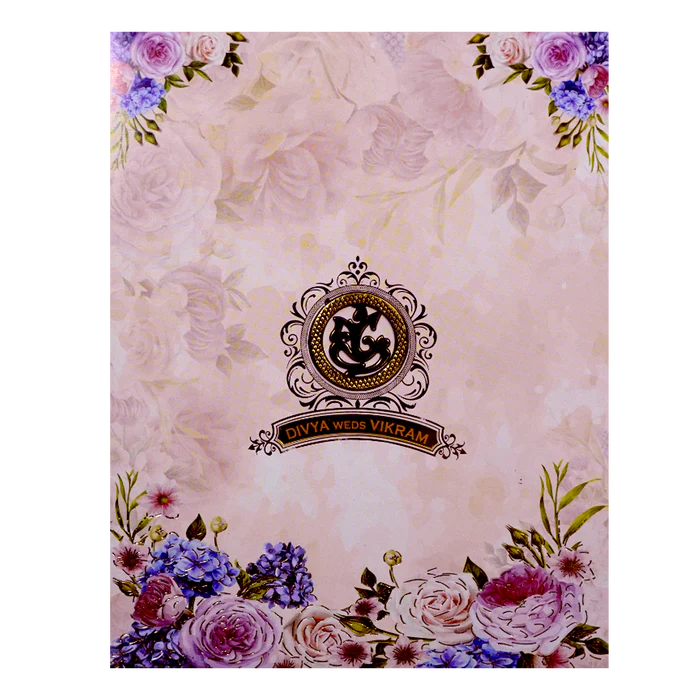 Cream Floral Gold Foiling With Nameplate Invitation Card-KNKJ1106 - Image 3