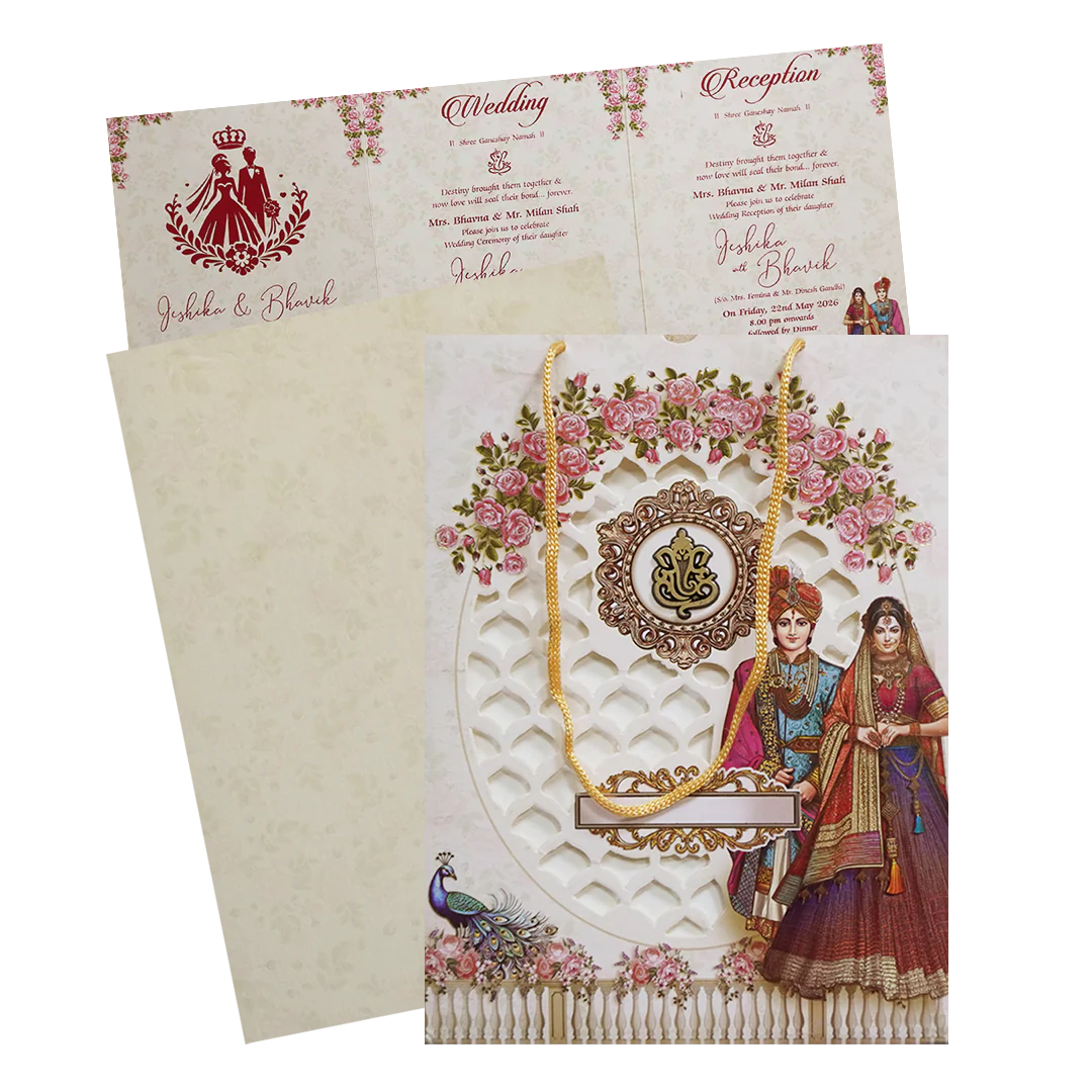 Cream Floral Laser-cut Wedding Card - KSH73220