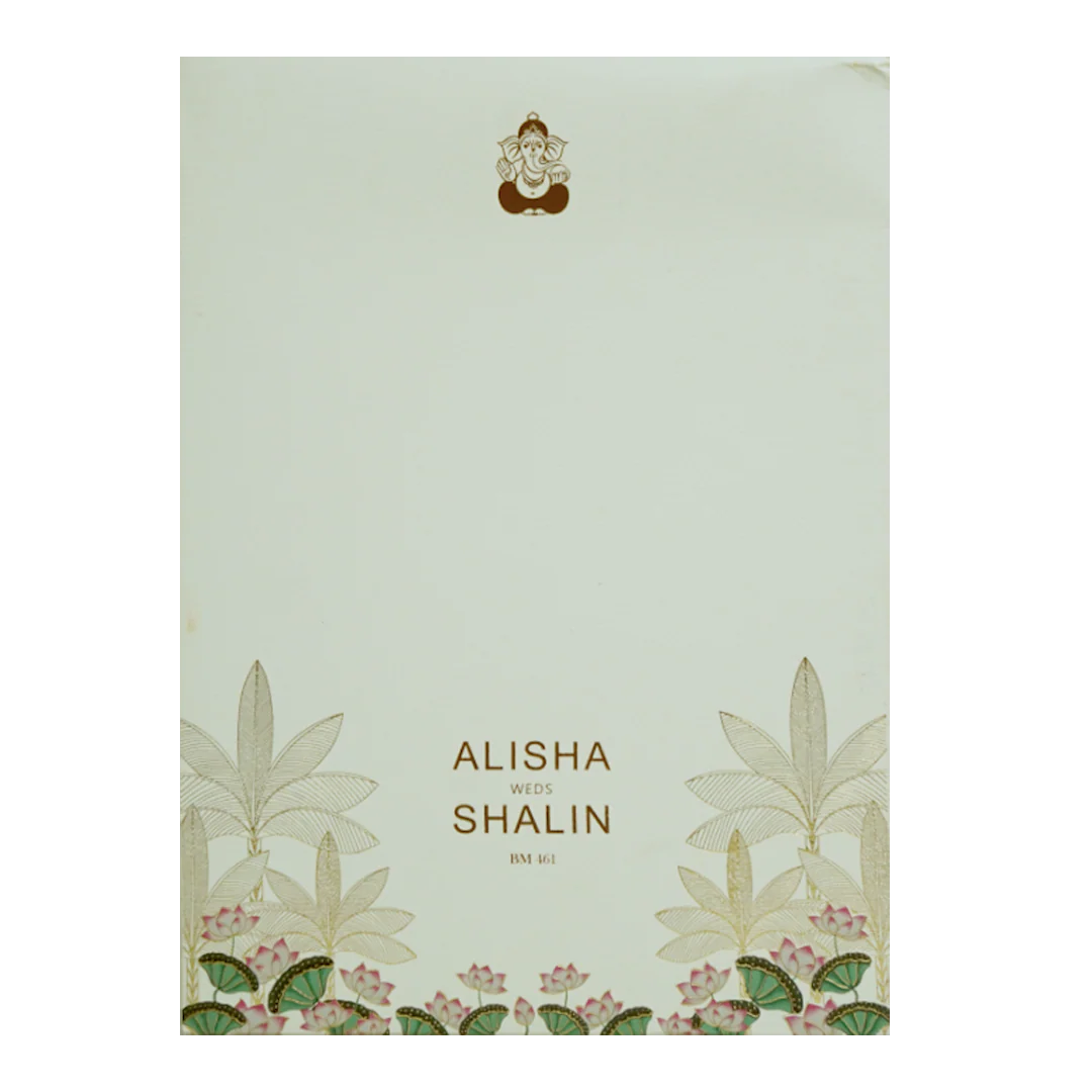 Cream Floral Lotus Wedding Card-Kbm04610 - Image 4