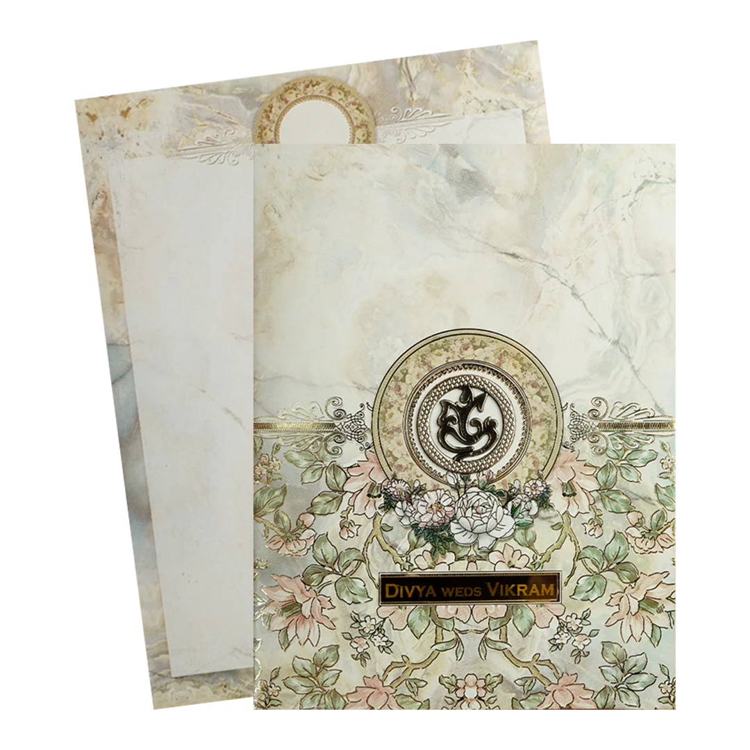 Cream Floral Marble Wedding Card-KNKC4084 - Image 2