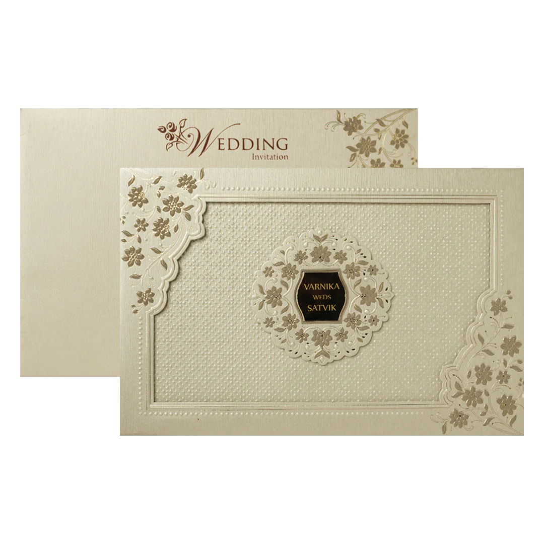 Cream Gold Floral Padded Wedding Card-KSSC2160 - Image 2