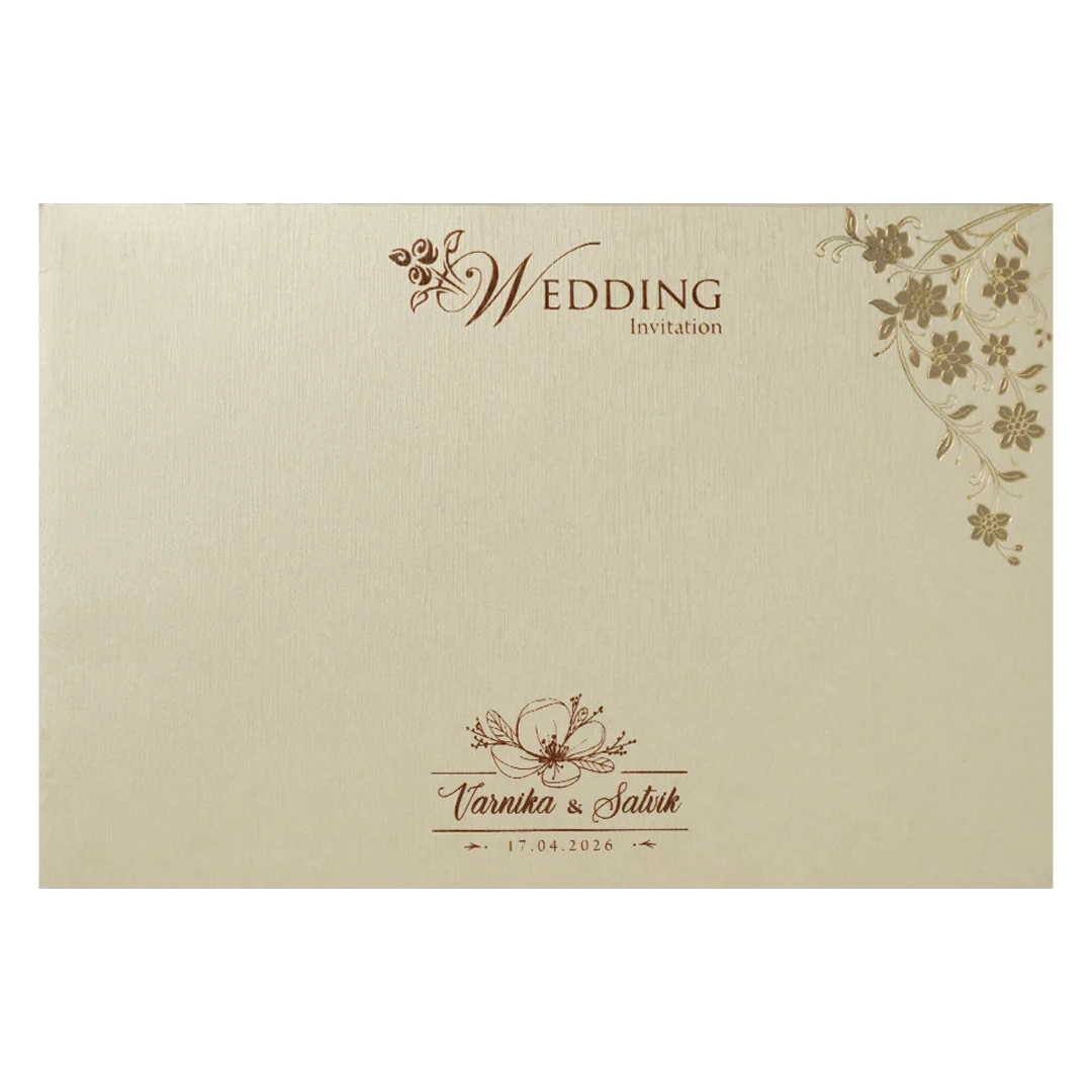 Cream Gold Floral Padded Wedding Card-KSSC2160 - Image 4