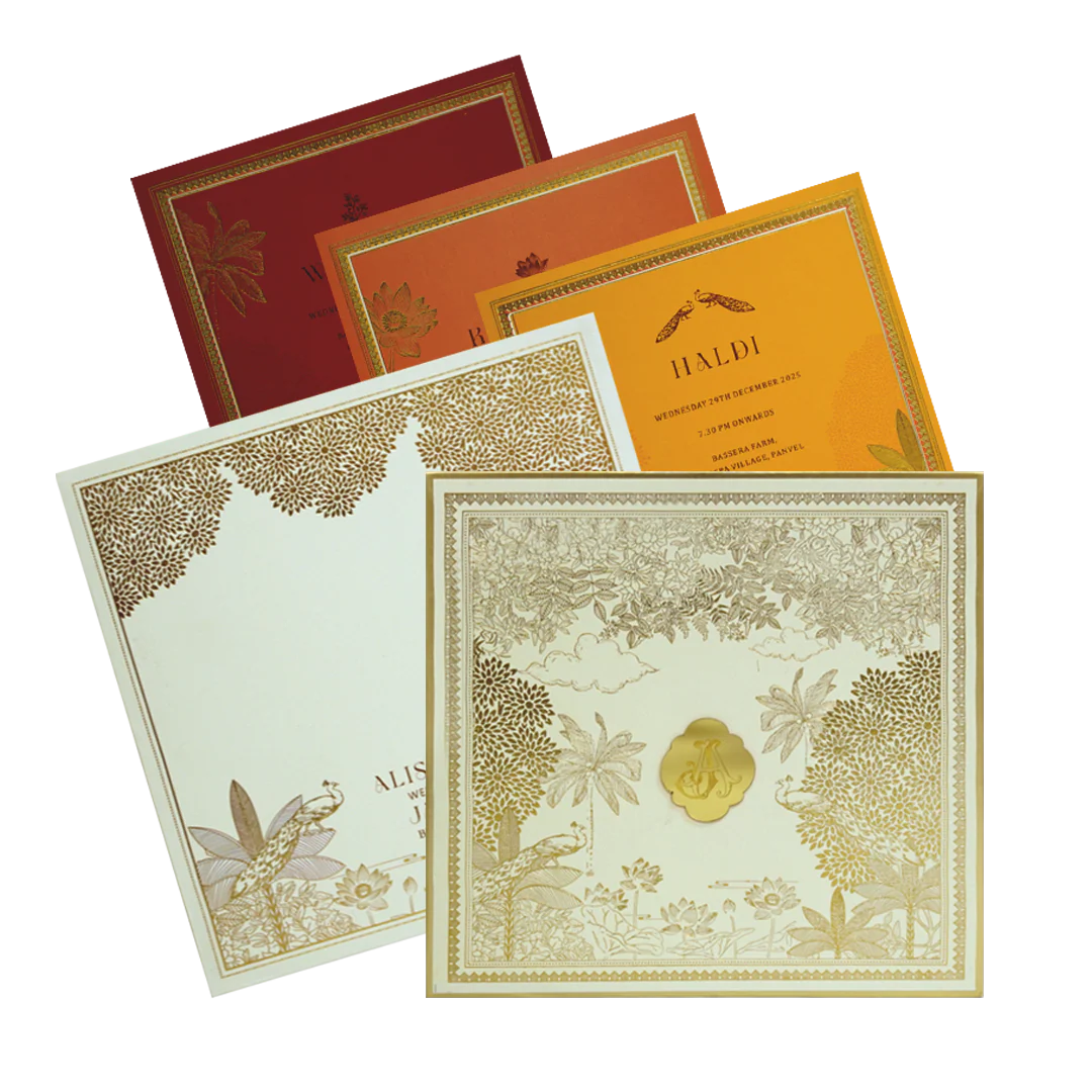 Cream Gold Foiled Wedding Card Design-KBM04640