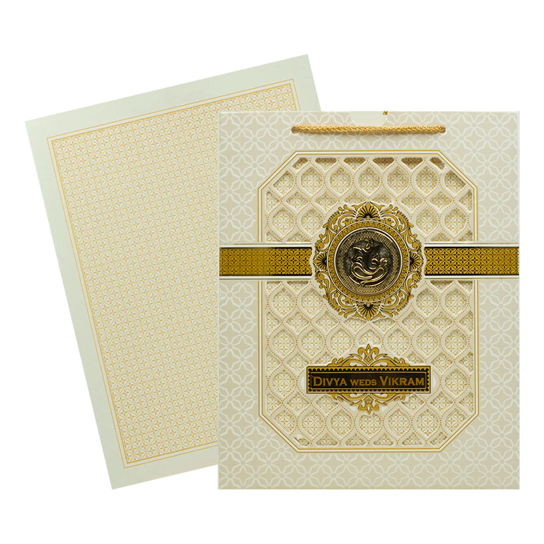 Cream Laser-Cut Floral Wedding Card - KNQS8308 - Image 2