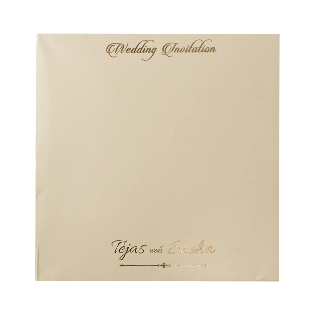 Cream Gold Square Pattern Padded Wedding Card-KMMWD1155 - Image 4