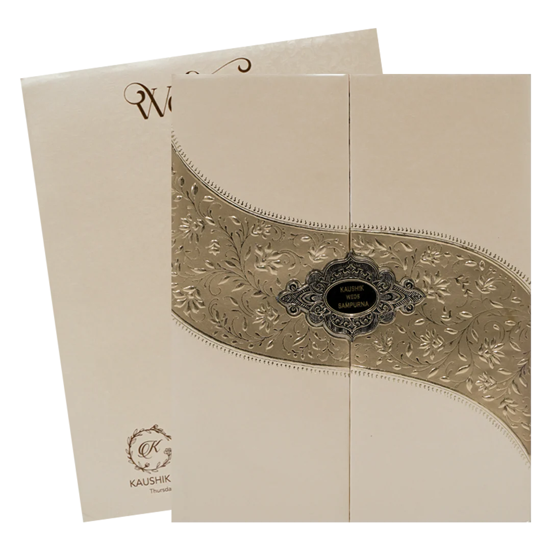 Cream Gold Wave Padded Wedding Card-KSSC2065 - Image 2