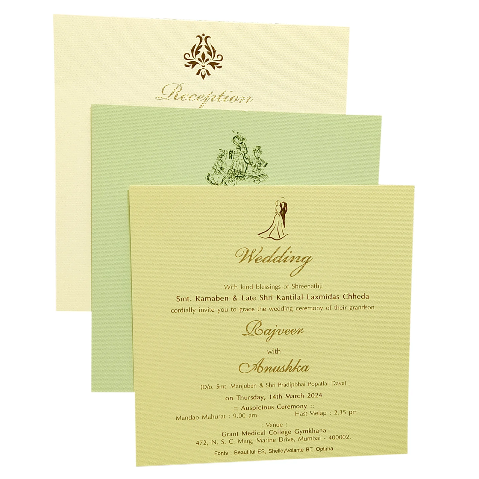 Cream Green Padded Invitation Card-KRC29180 - Image 5