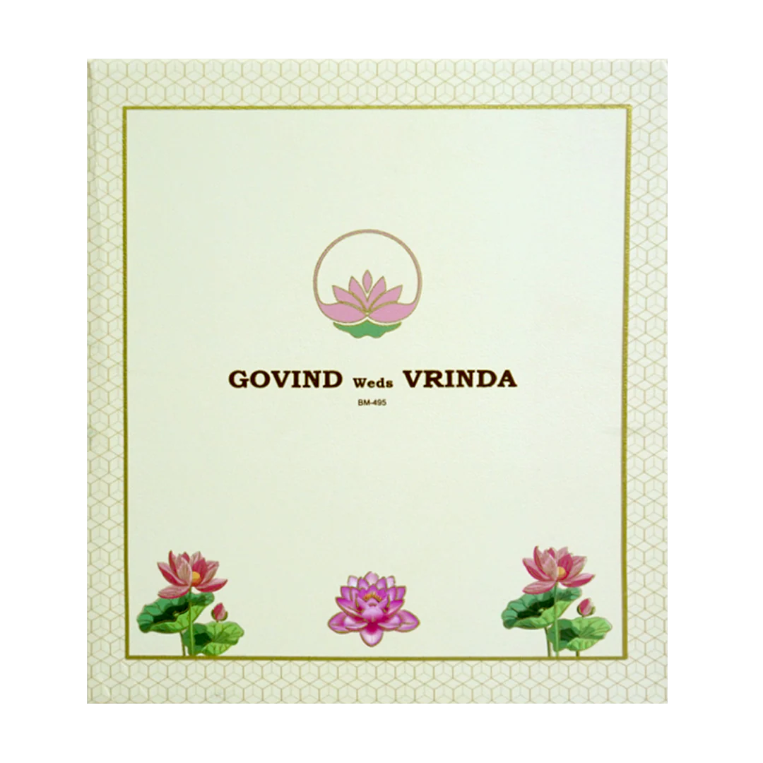 Cream Lotus Marriage Card-KBM04950 - Image 4