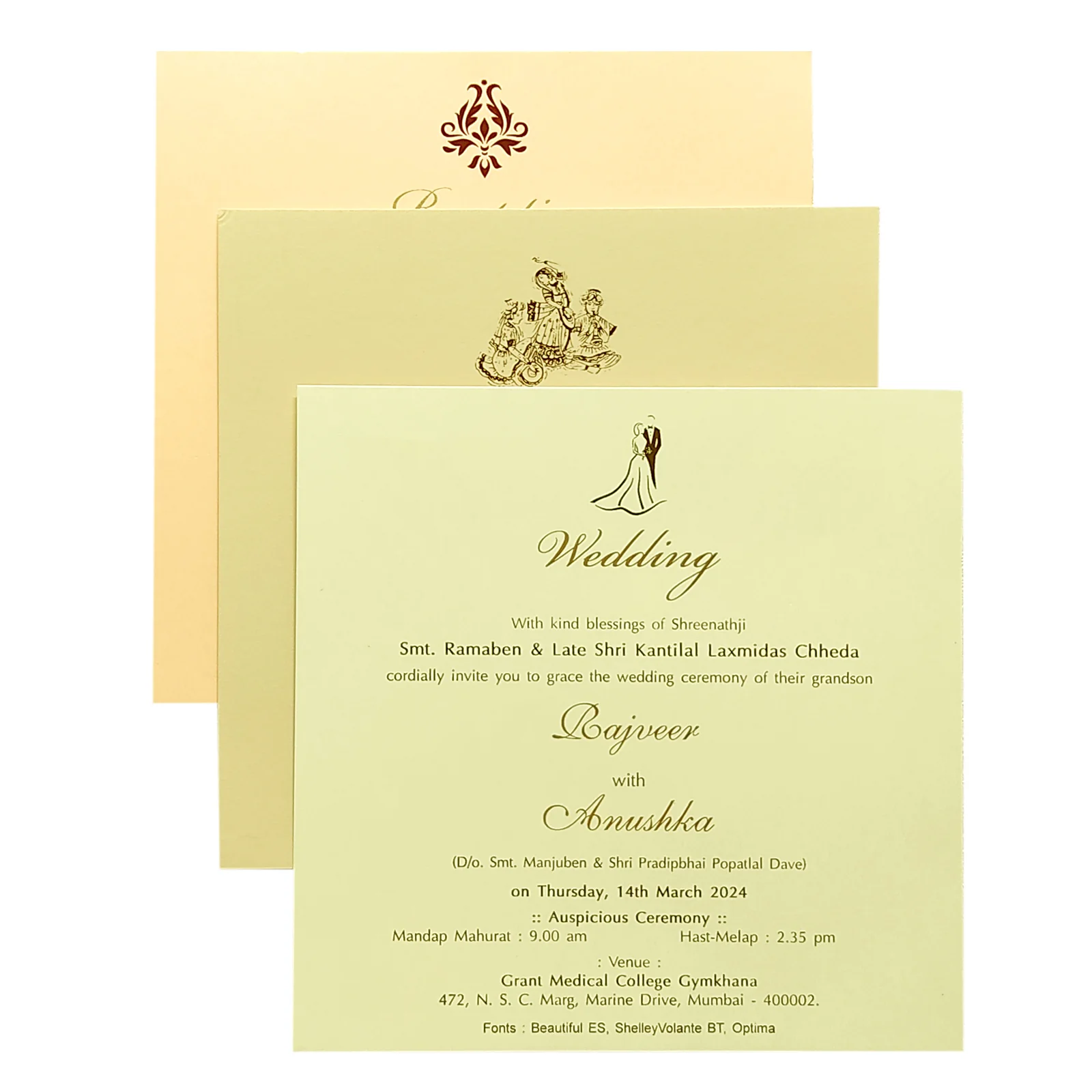 Cream Nameplate Floral Invitation Card-KRC29770 - Image 5