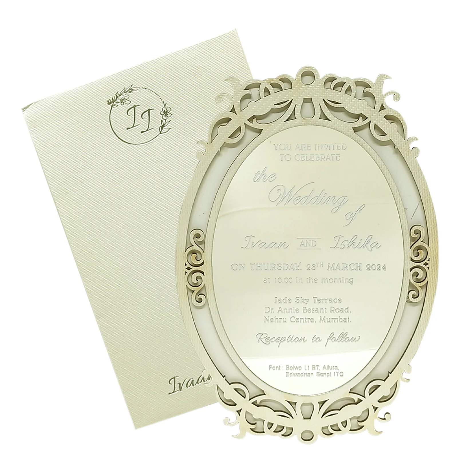 Cream Oval Wedding Invitation Card-KRCS6581