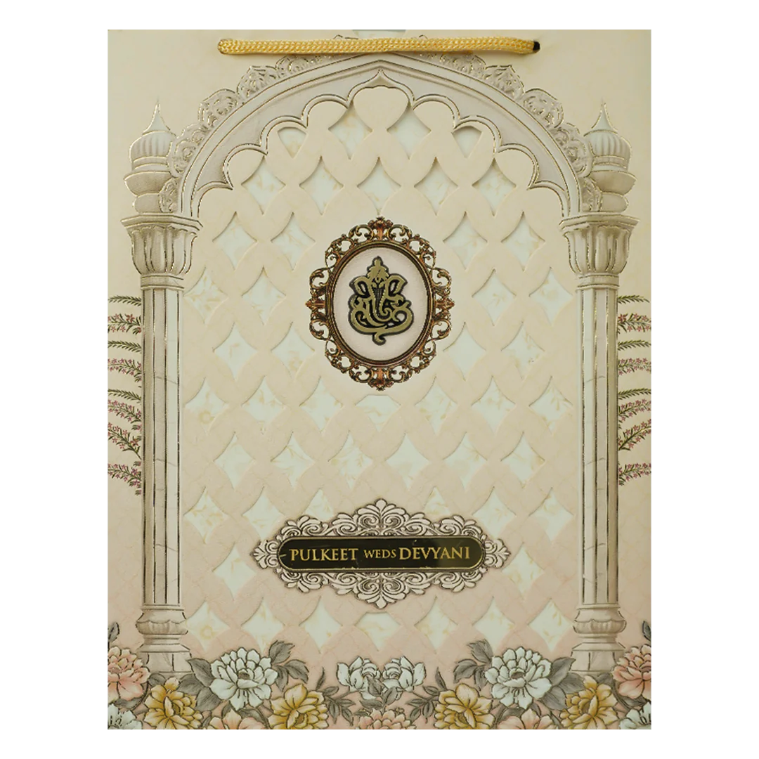 Cream Palace Arch Floral Bag Wedding Card-KJTS1839 - Image 3