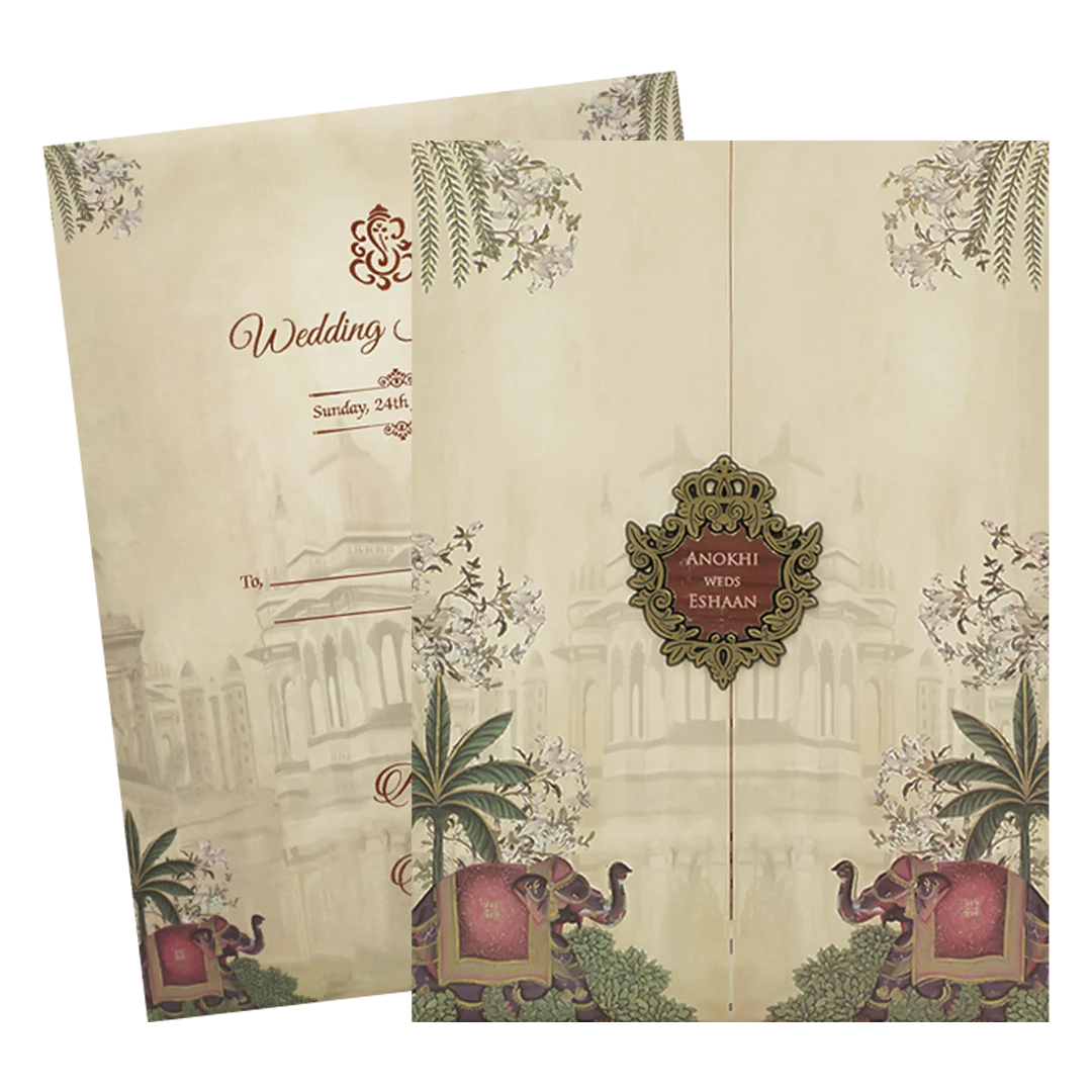 Cream Palace Elephant Wedding Card-KJTS3652 - Image 2