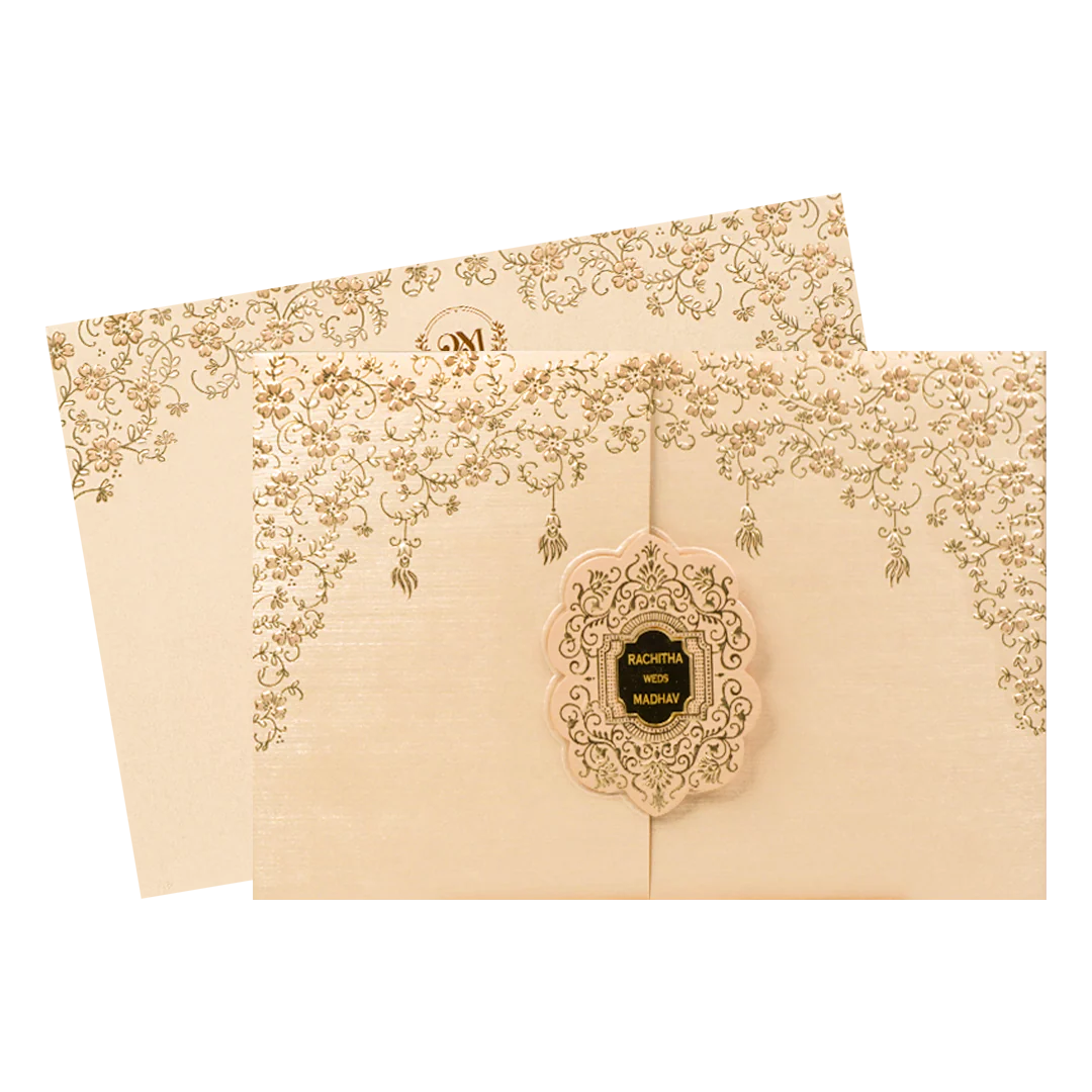 Cream Pink Gold Floral Oval Wedding Card-KSI64680 - Image 2
