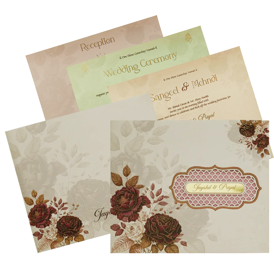 Cream Rose Padded Wedding Card-KPR23400