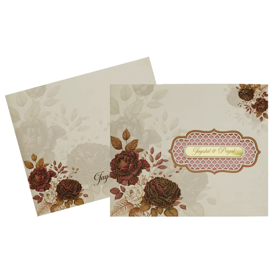 Cream Rose Padded Wedding Card-KPR23400 - Image 2