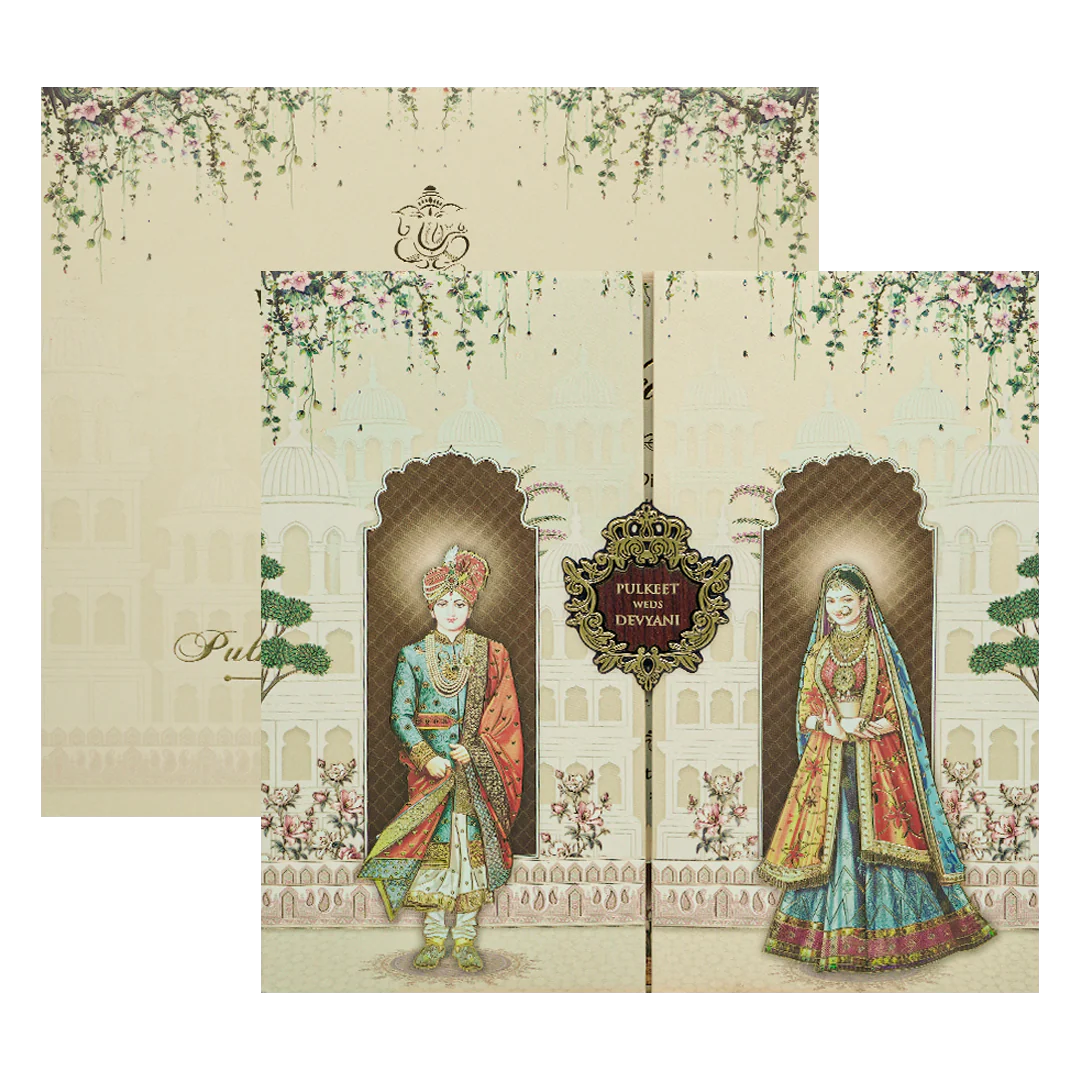 Cream Royal Couple Palace Padded Wedding Card-KJTS1818 - Image 2