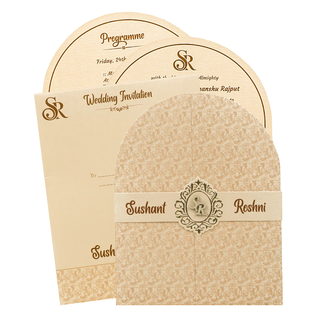 Cream Textured Arch Wedding Card-KSI65060
