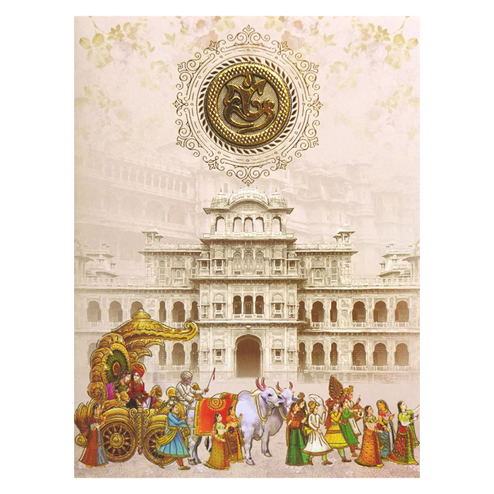 Cream Traditional Dholi Wedding Card-KNKC4068 - Image 3
