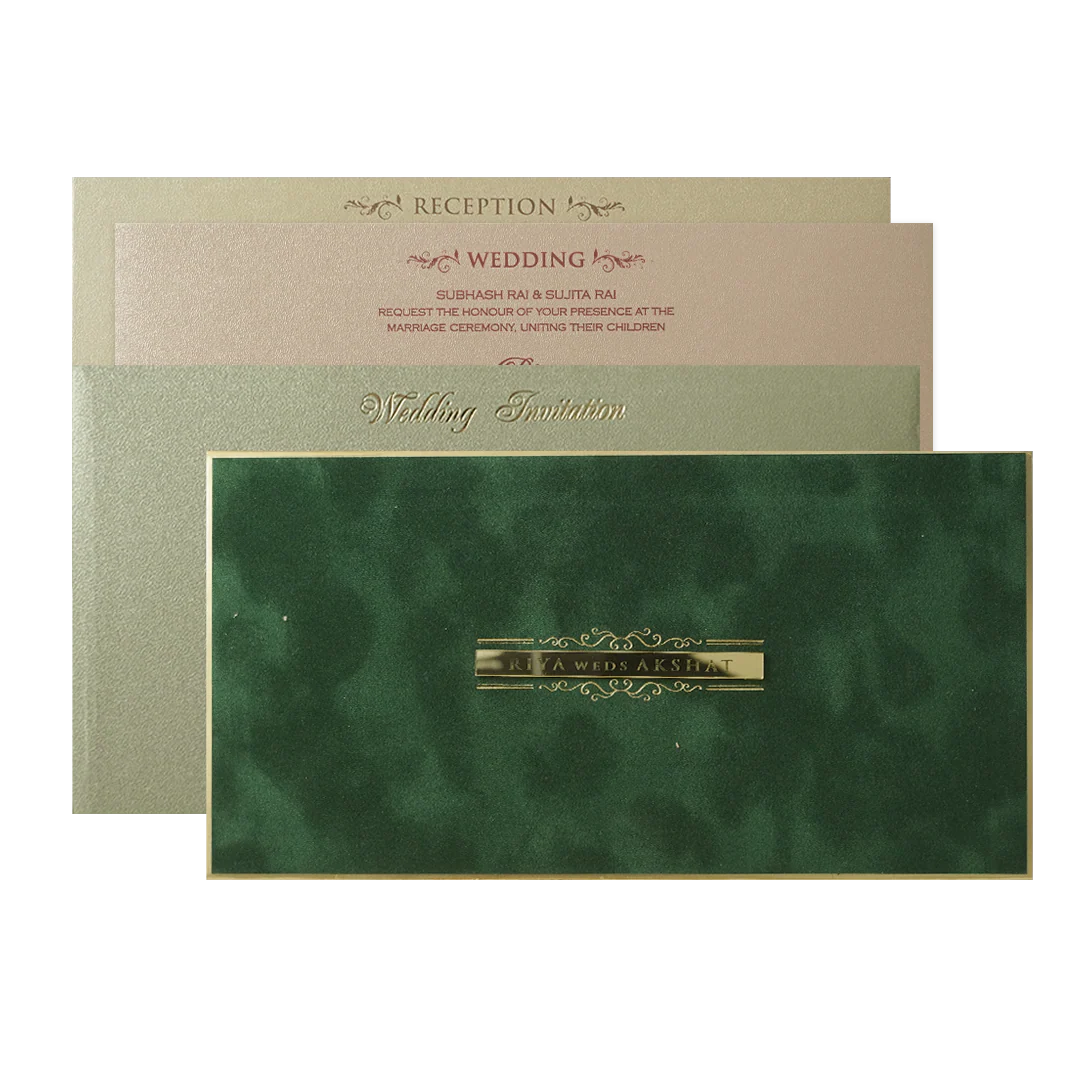 Dark Green Simple Padded Wedding Card-KMMWD1168