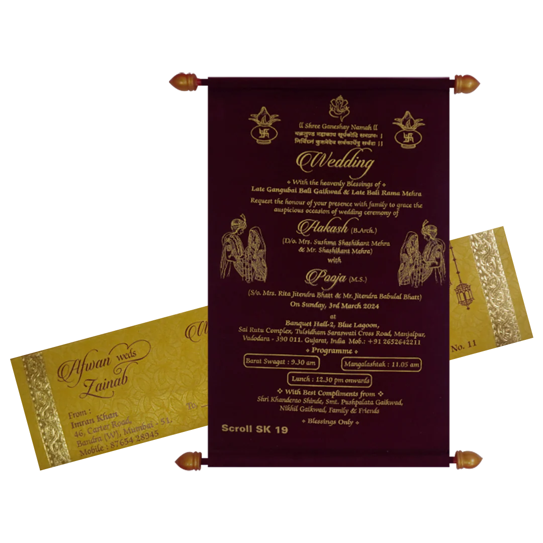 Dark Maroon Scroll Invitation-KJTS0019