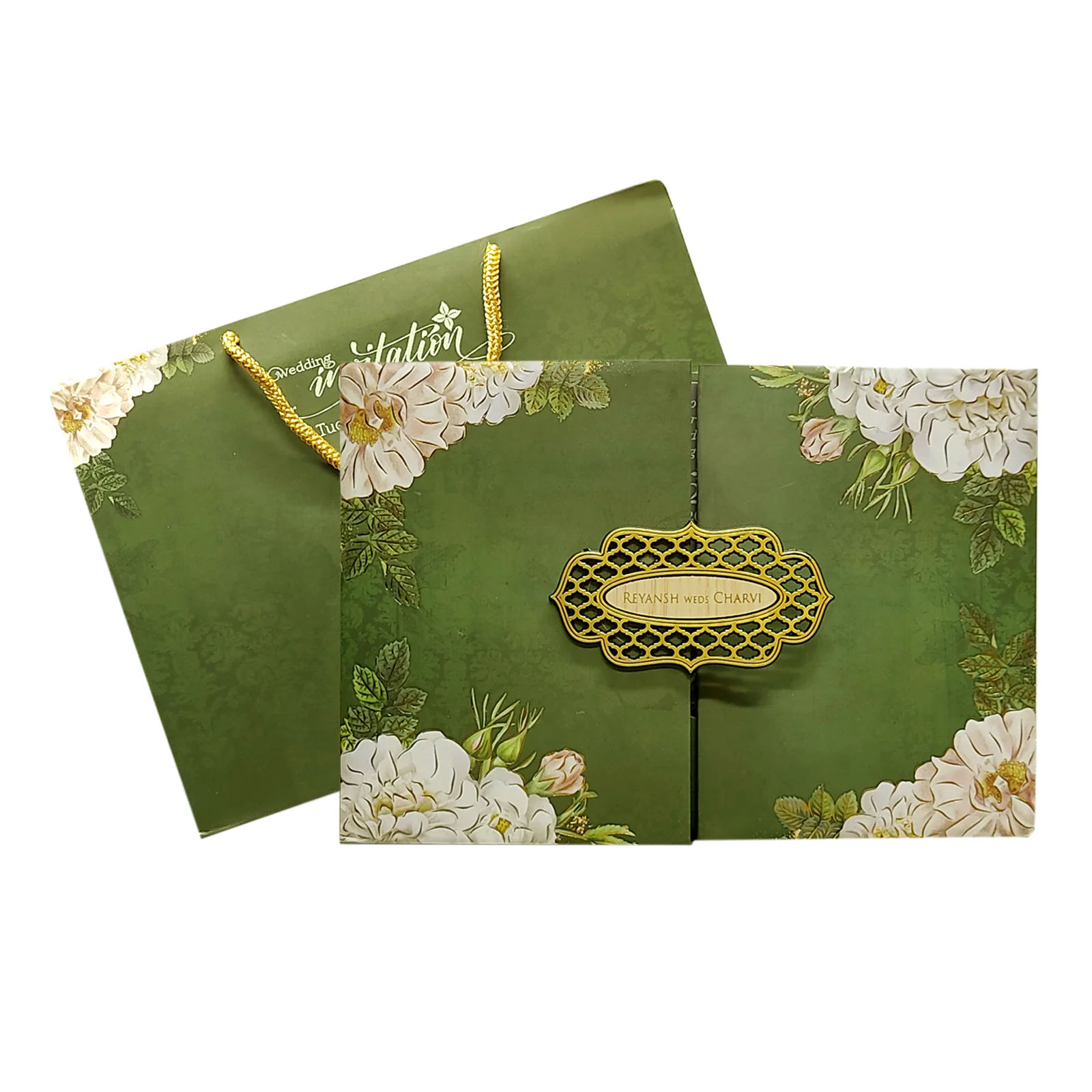 Dark Olive Green Padded Invitation-KVN06550 - Image 2