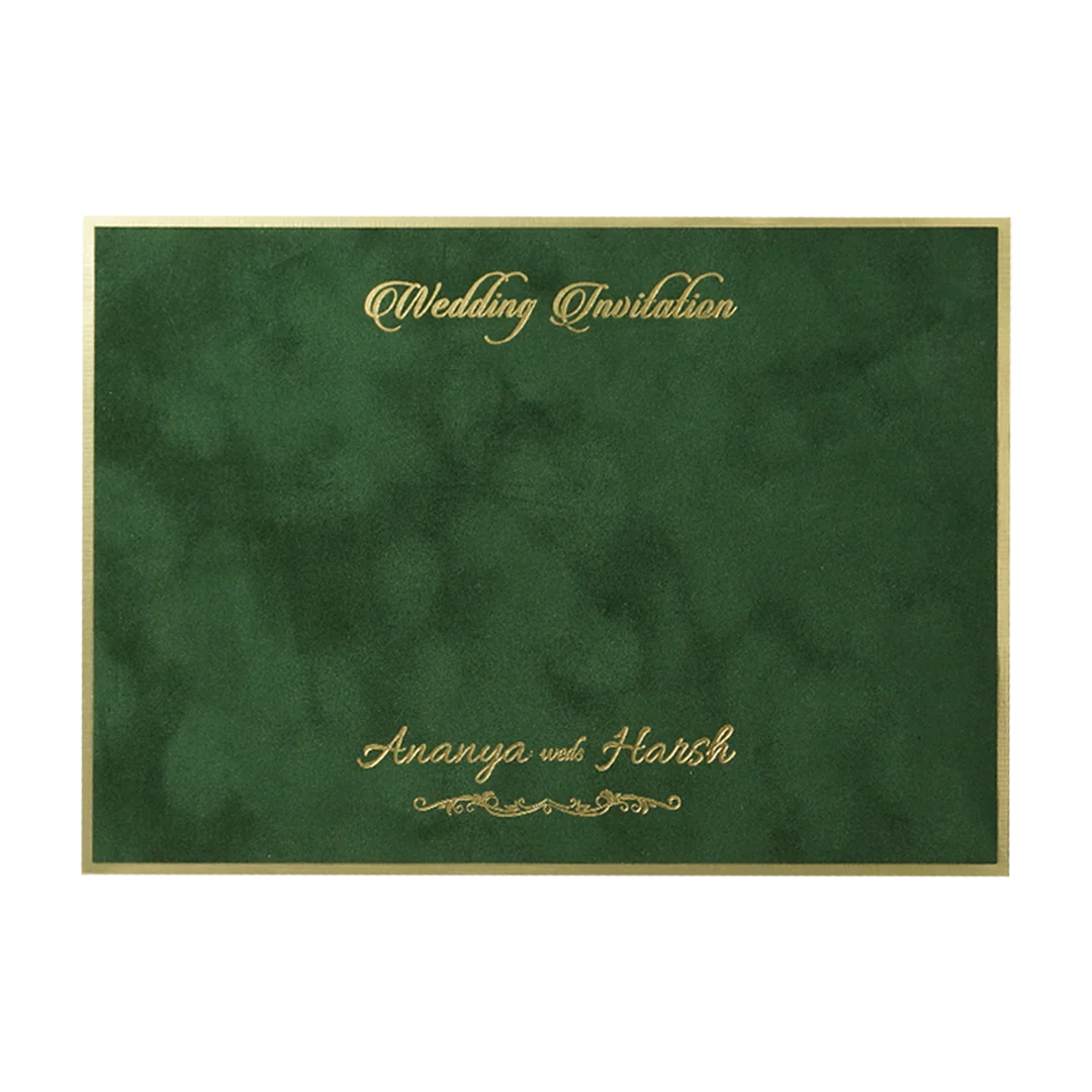 Dark Green Floral Padded Wedding Card-KMMWD1157 - Image 4