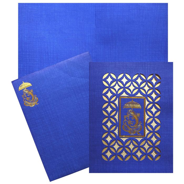 Elegant Blue Shading With Laser Cut Wedding Card - KNK50070