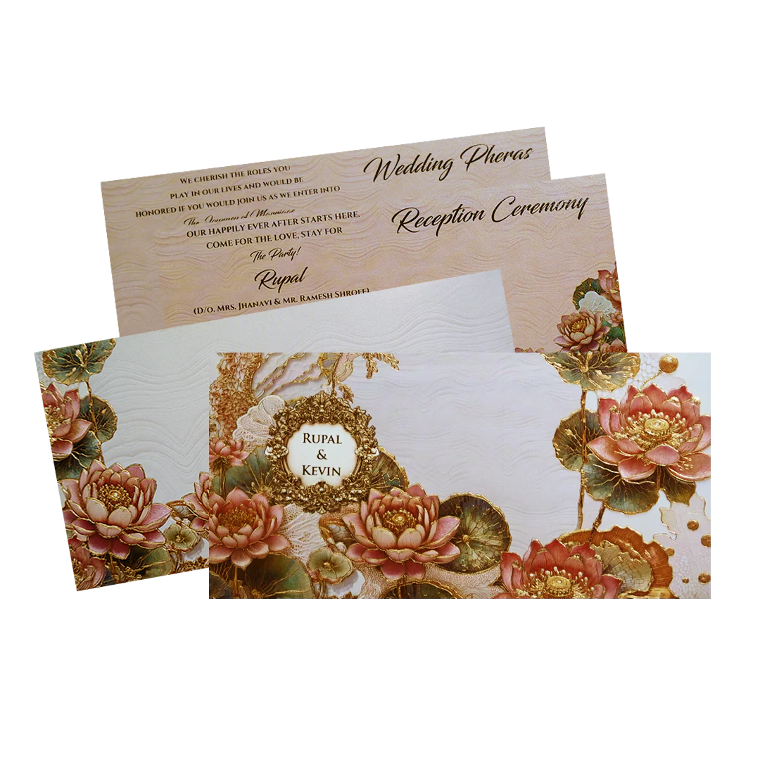 Embossed Lotus Floral Wedding Card-KPR06540