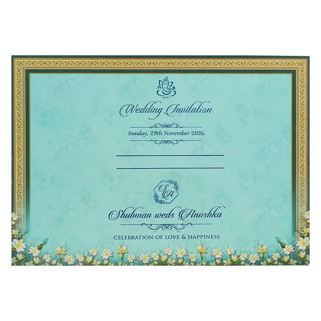 Emerald Blue Floral Padded Wedding Card-KRB09260 - Image 4
