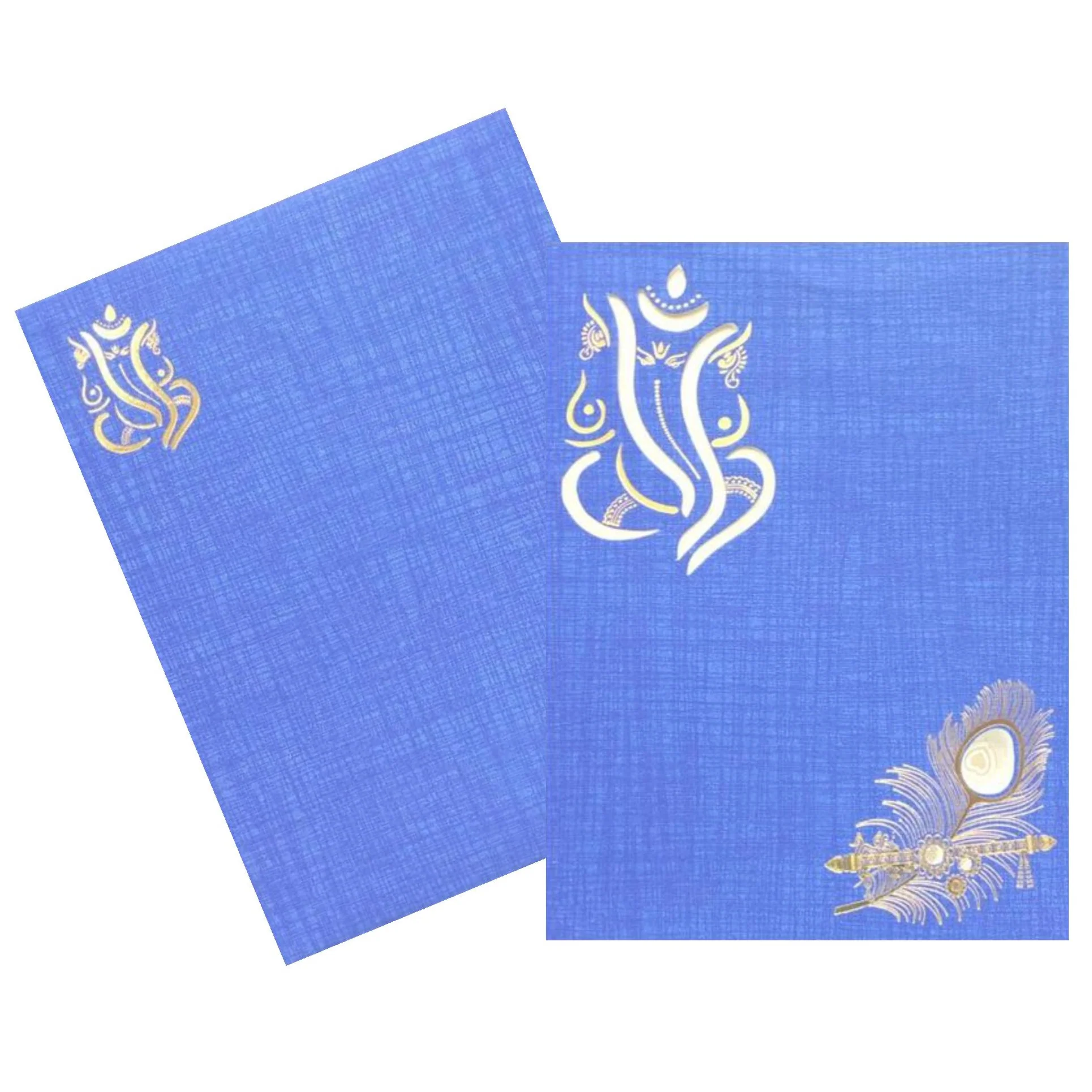 Fabulous Blue Shading With Ganesha Theme Wedding Card-KNK50082 - Image 2