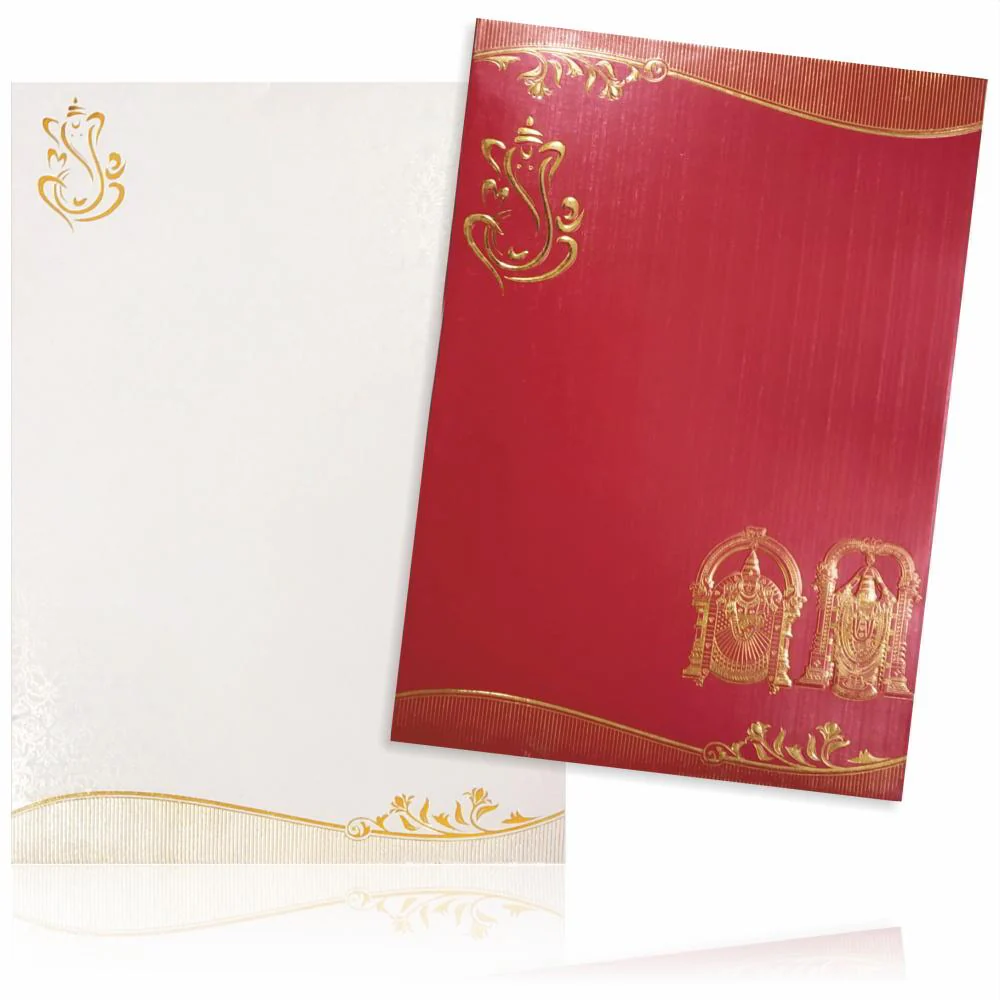 Fabulous Gold Foiling Ganesha With Red Shading Wedding Card - KNK4377 - Image 2