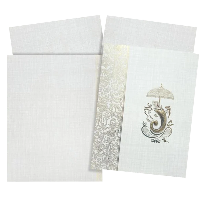 Grey Metallic Floral Design With Ganesha Under An Umbrella-KNK50142