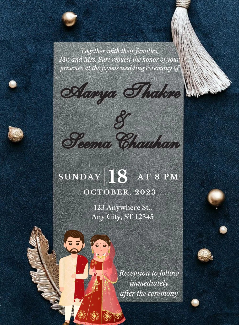 Feather Pearl Marathi Wedding Invitations-AAMAI021
