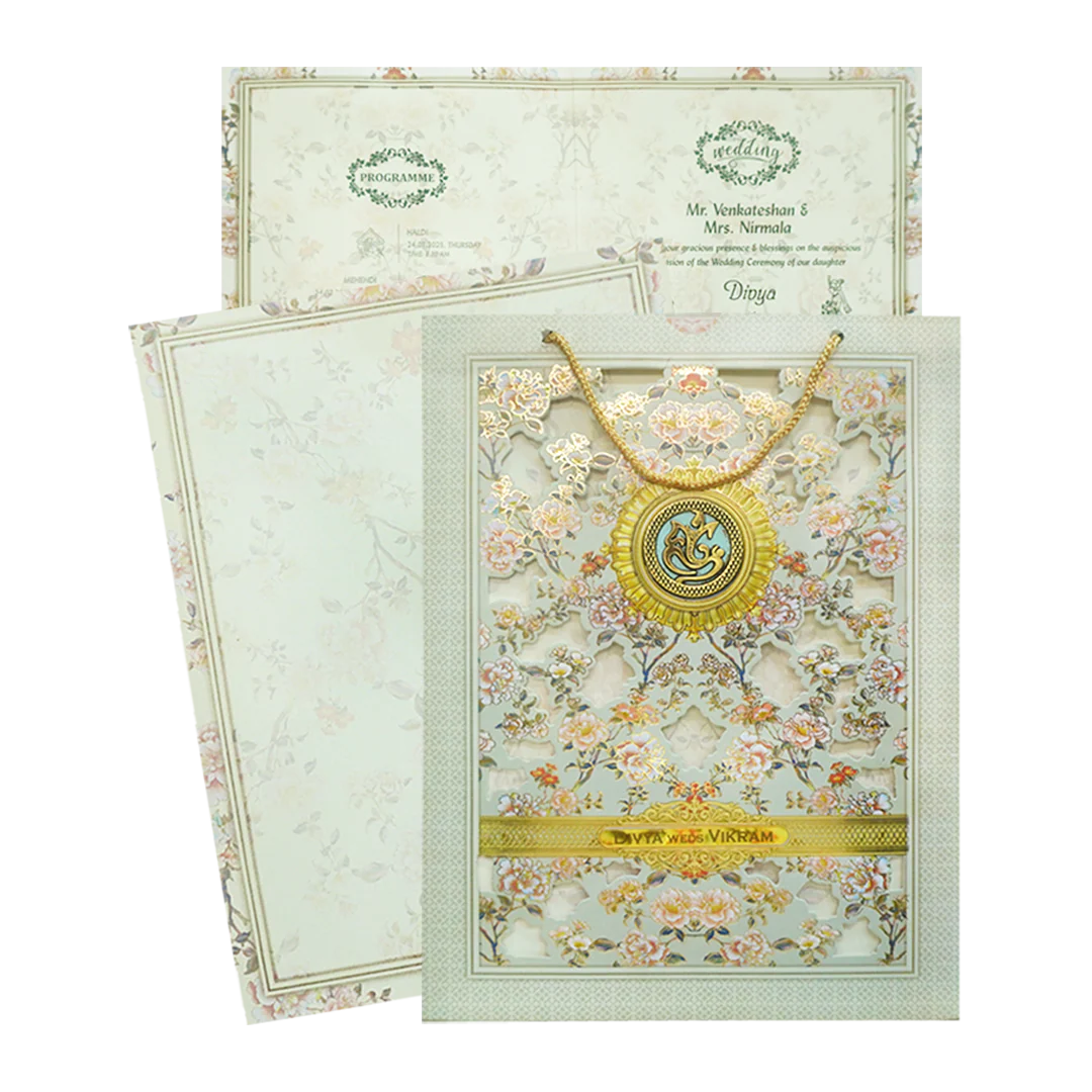 Floral Green Wedding Card-KNAS3101