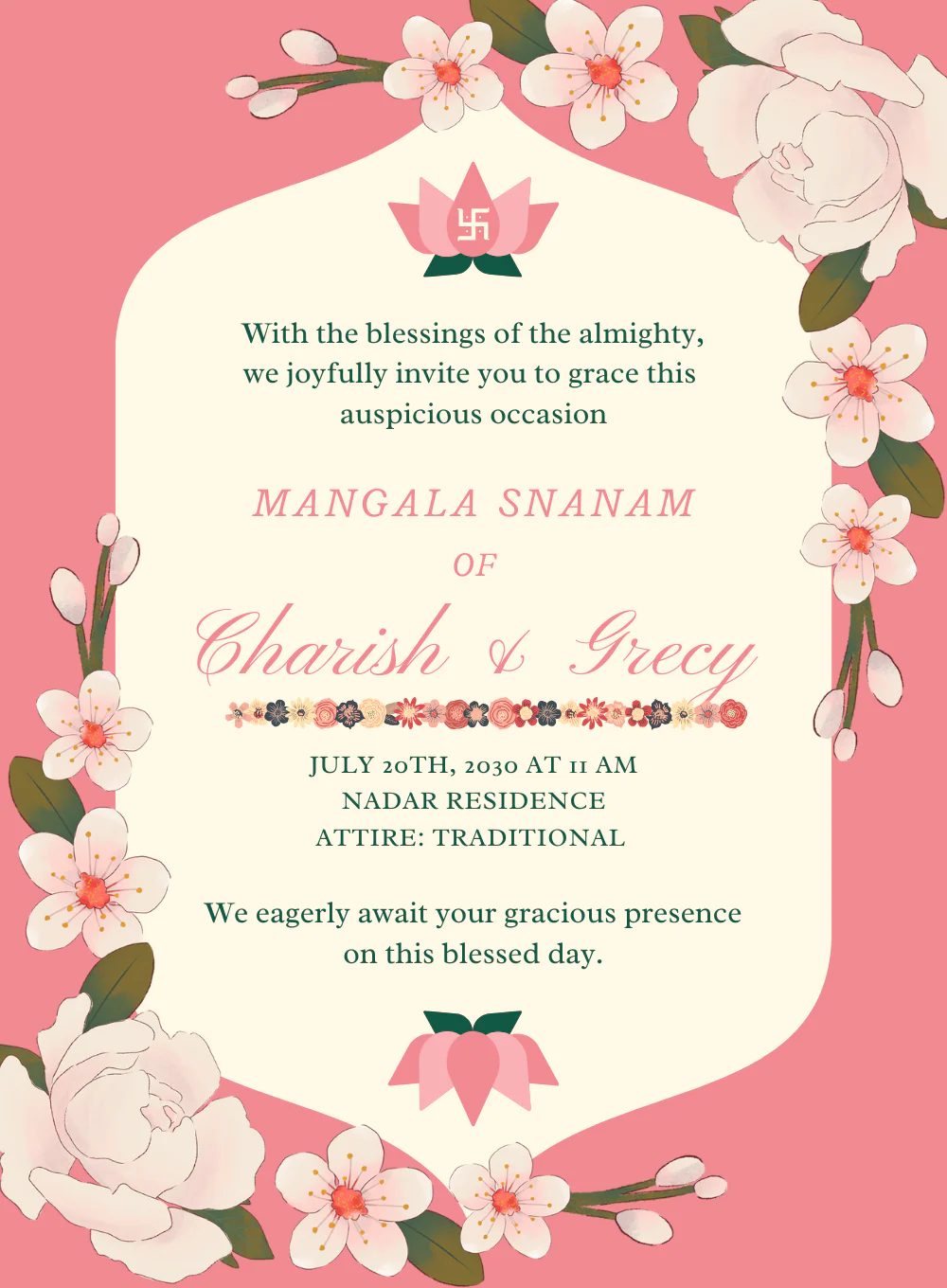 Floral Pink South Indian Wedding Invitation-AASIW011