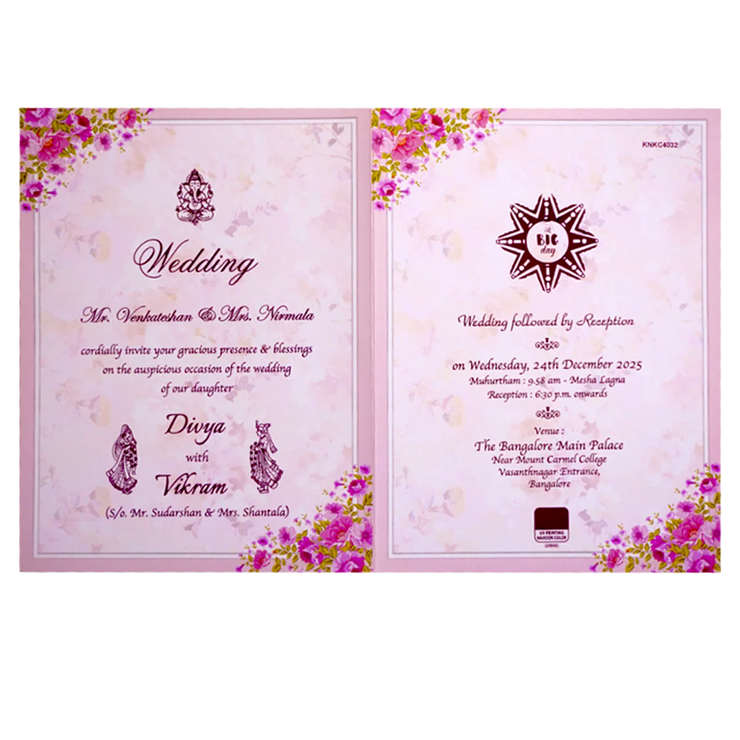 Rose Color Classic Floral Offset Wedding Card-KNKC4032 - Image 5