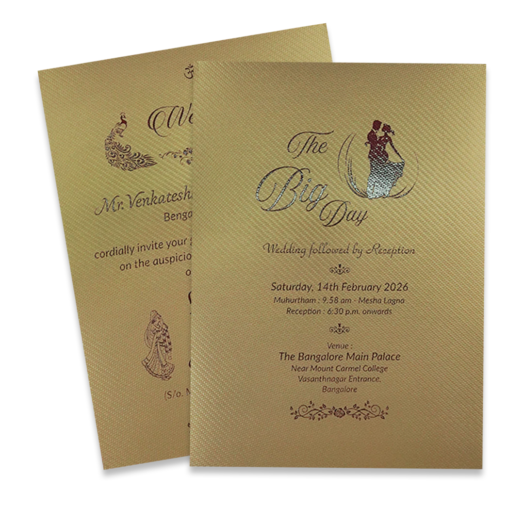 Gold Door-Style Embossed Floral Padded Wedding Card - KNPM9513G - Image 5