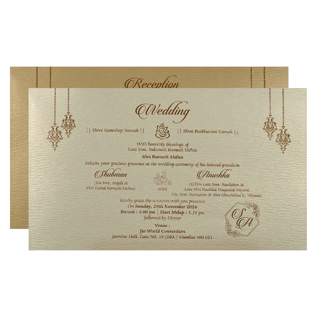 Gold Floral Door Style Padded Wedding Card-KRB09320 - Image 5