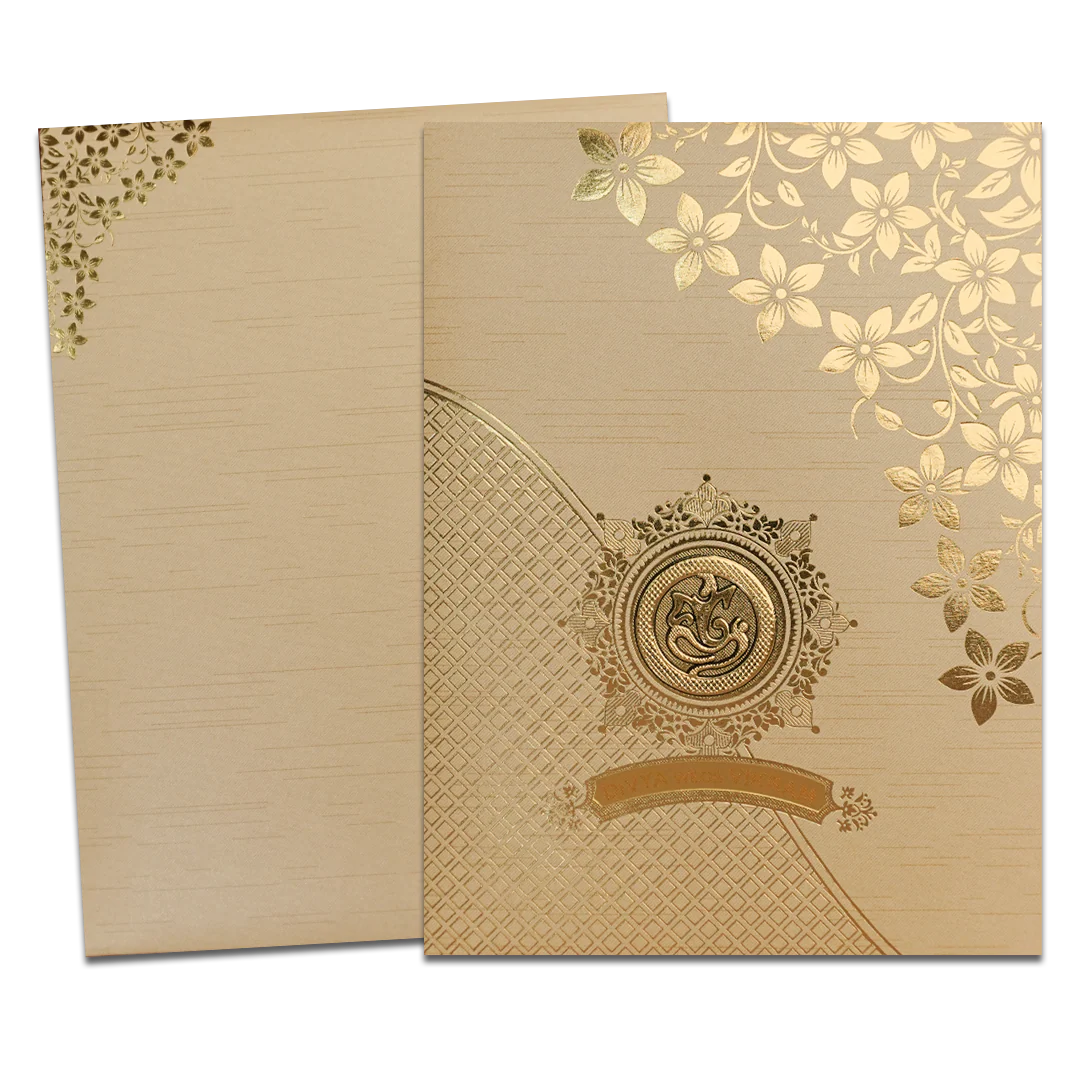 Gold Floral Ganesha Wedding Card-KNRM7082C - Image 2