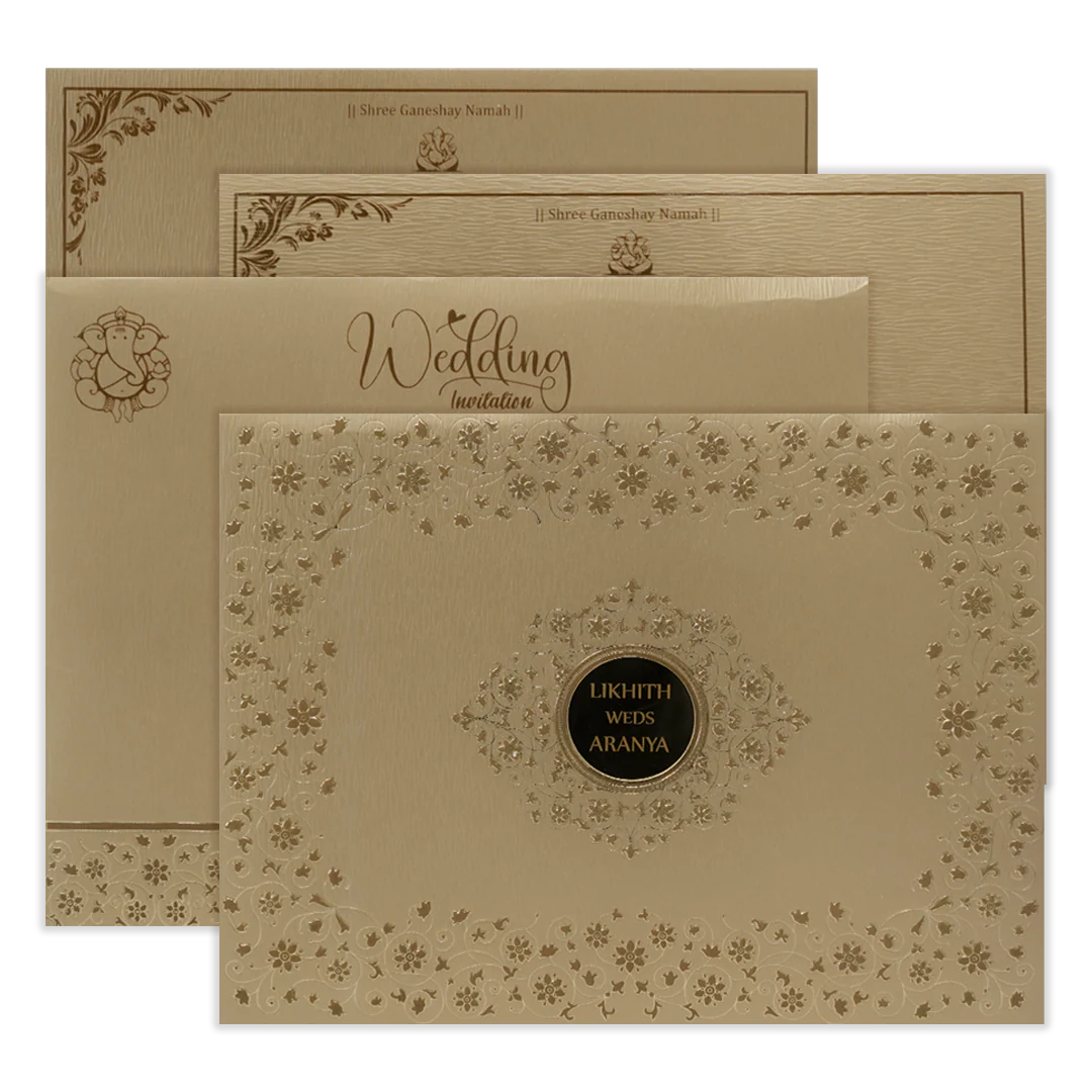 Gold Floral Round Padded Wedding Card-KSSC20700