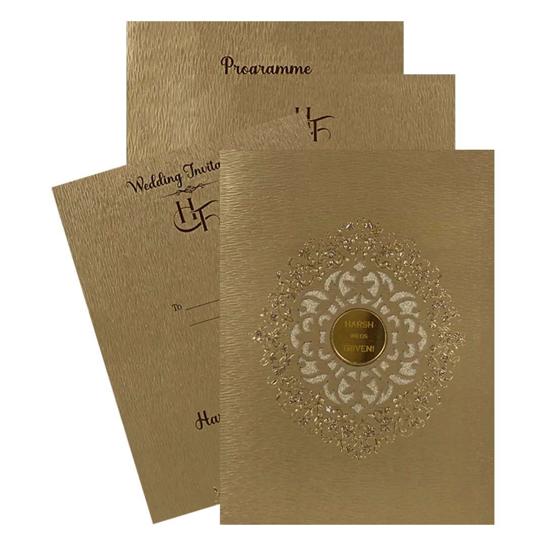 Gold laser-cut embossed floral Wedding Card-KSI64950