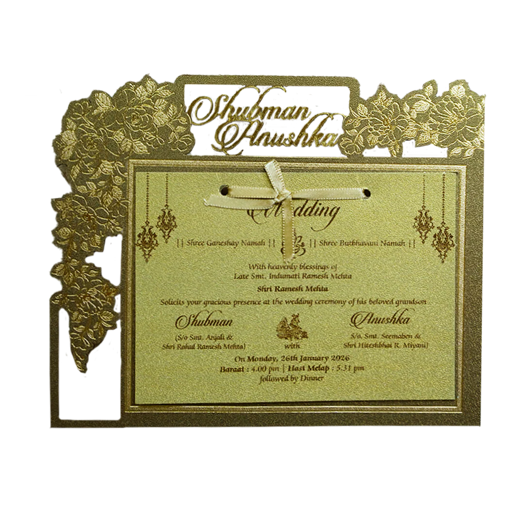 Gold MDF Laser Cutout Wedding Invitation Card-KRB09150 - Image 3