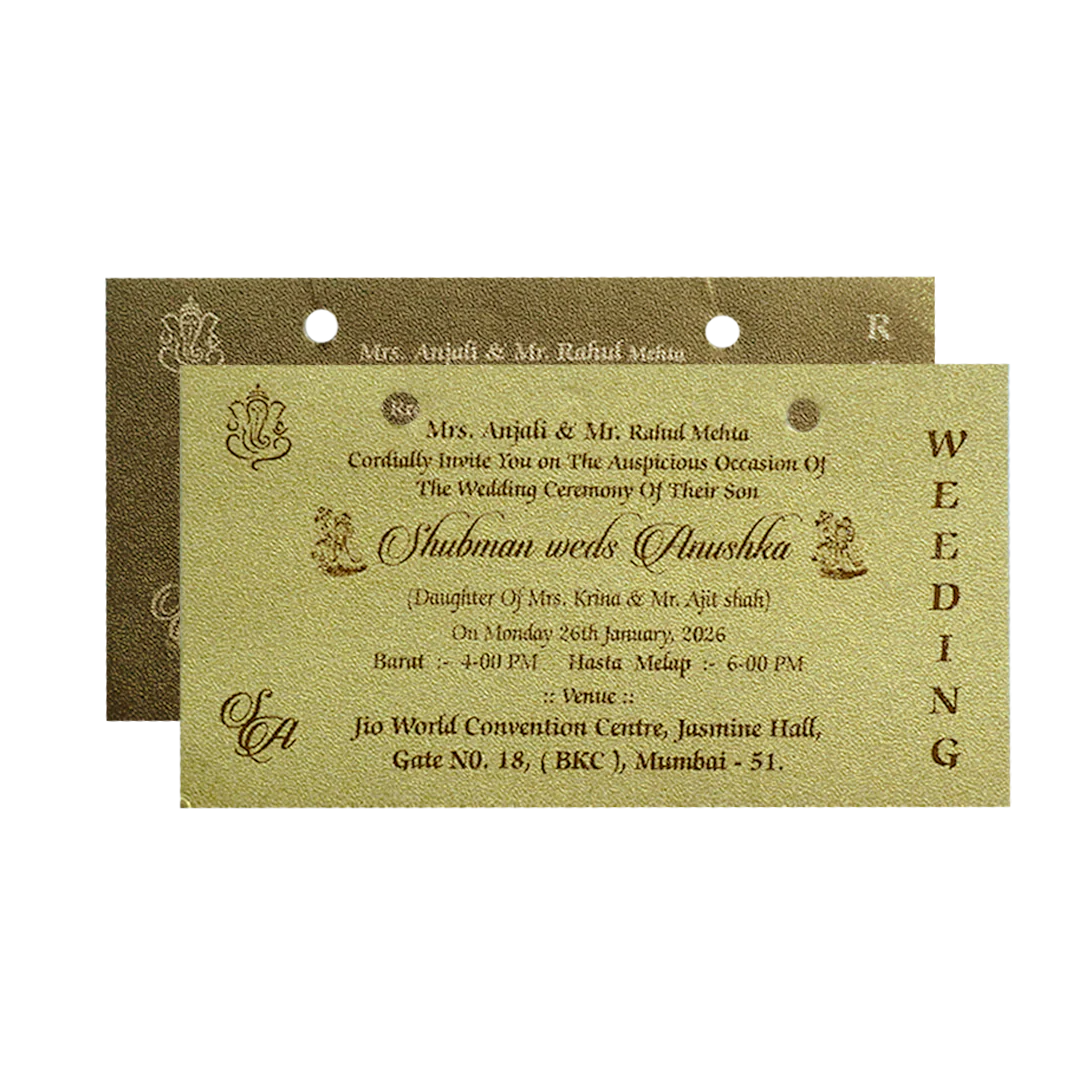 Gold MDF Laser Cutout Wedding Invitation Card with Custom Initials-KRB07030 - Image 5