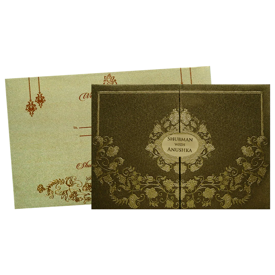 Gold Padded Embossed Floral Wedding Invitation Card-KRB08320 - Image 2
