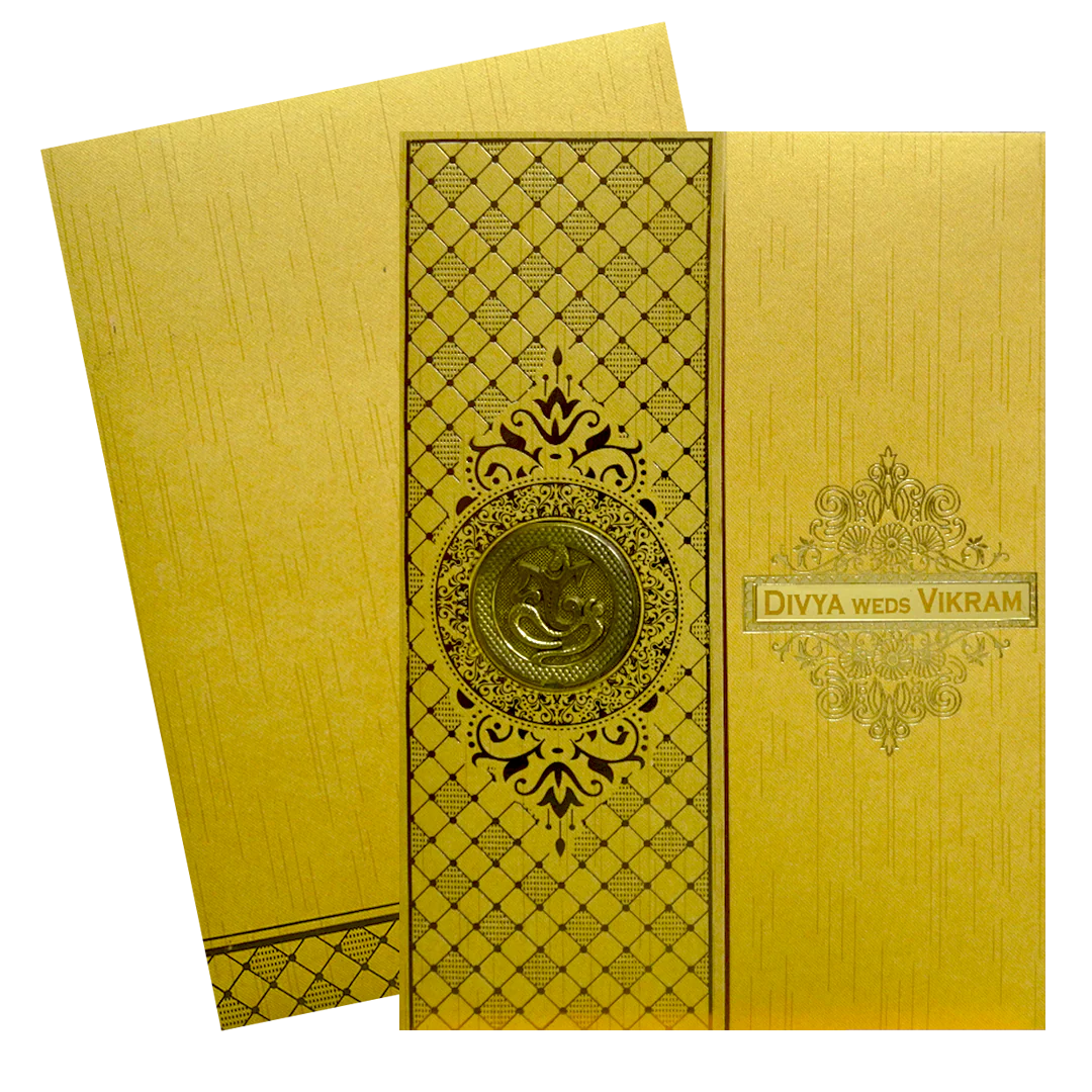 Gold Shiny Door Style Wedding Card-KNKR040G - Image 2