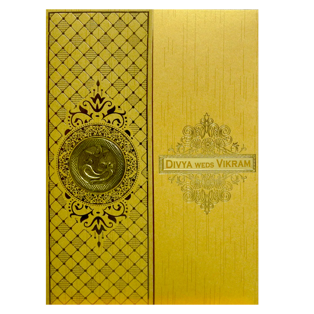 Gold Shiny Door Style Wedding Card-KNKR040G - Image 3